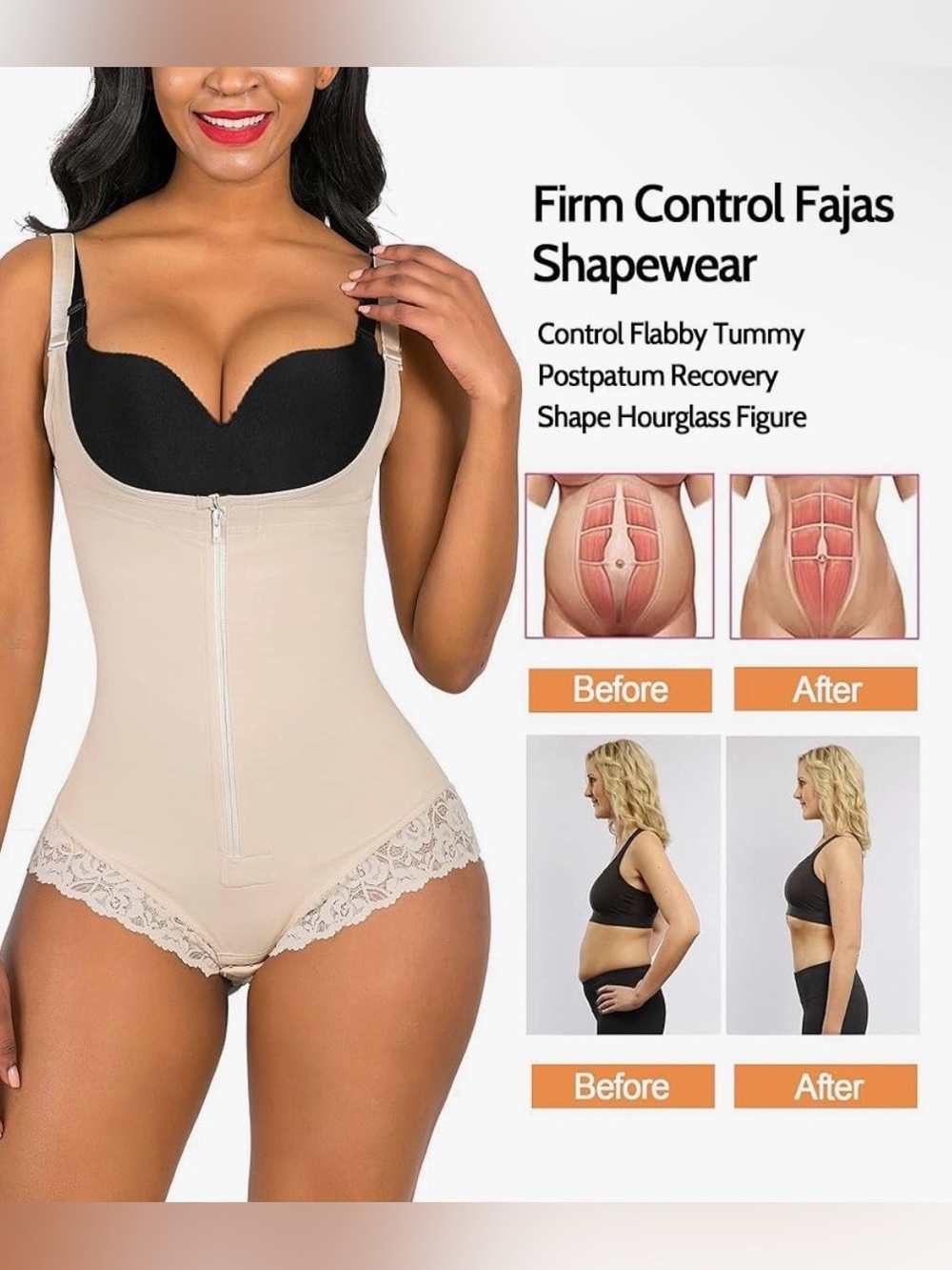 SHAPERX Women’s Fajas Colombianas Shapewear Tummy Control Body Shaper Girdle